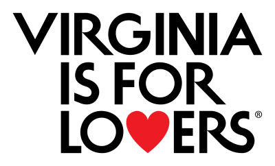 Text logo reading Virginia is for Lovers with the word Lovers featuring a red heart icon in place of the letter V. The text is in bold, black capital letters on a white background.